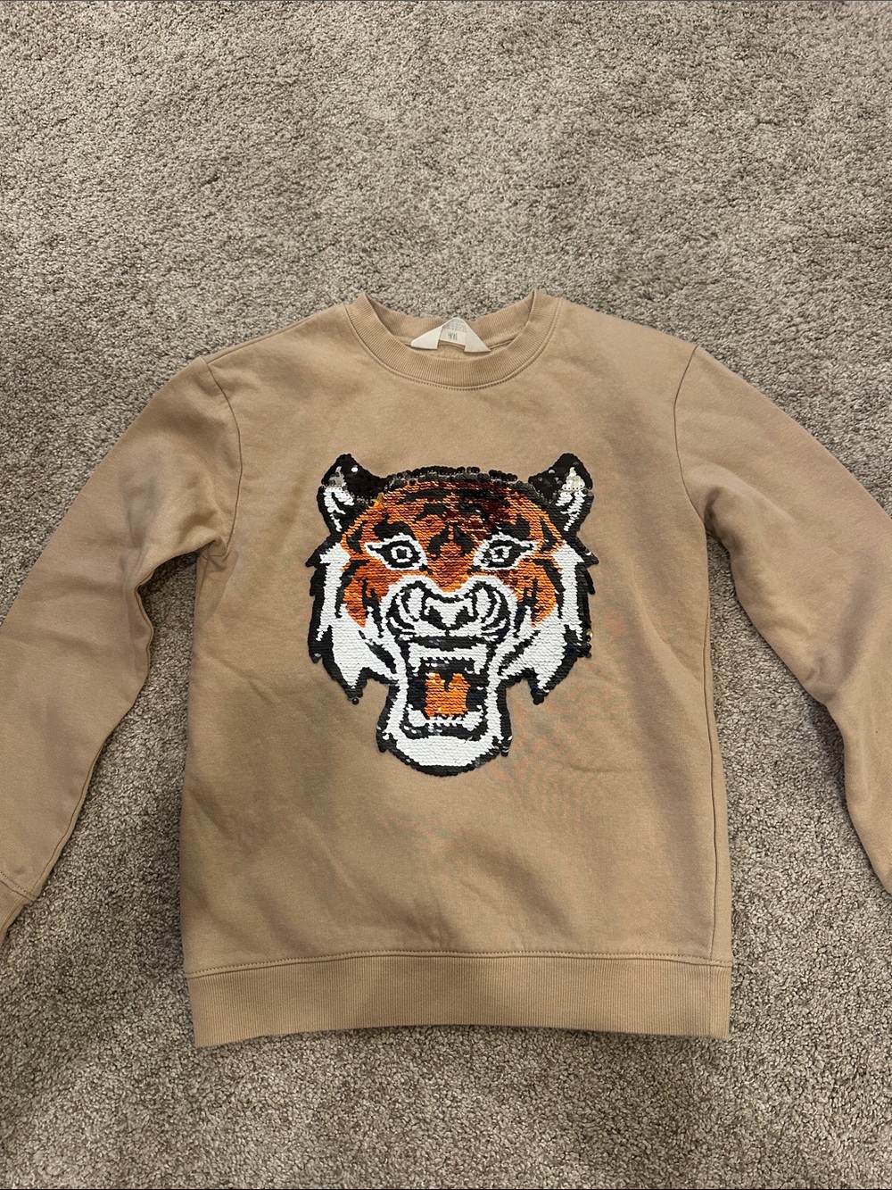 H&M Tiger Sequin Sweatshirt Girls 8-10Y Brown & Orange